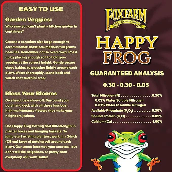 FoxFarm Happy Frog Potting Soil, 2cu ft - for Indoor/Outdoor Container Plants, Improves Root Efficiency, pH Adjusted for Optimal Nutrient Uptake - Contains Mycorrhizae and Humic Acids by GreenHaven Gardens