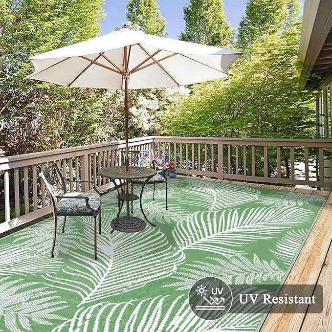 Pauwer Waterproof Outdoor Rug 6x9, Reversible Plastic Straw Patio Camping Rug, Indoor Outdoor RV Mat Carpet for Deck, Camper, Porch, Balcony, Backyard, Picnic, Leaf Green by GreenHaven Gardens