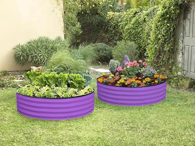 Round Galvanized Raised Garden Bed // 4×4×1 ft (2-Pack) Galvanized Raised Garden Beds Outdoor for Gardening, Vegetables, Flowers // Patented Tool-Free Design Round Planter (Purple) by GreenHaven Gardens