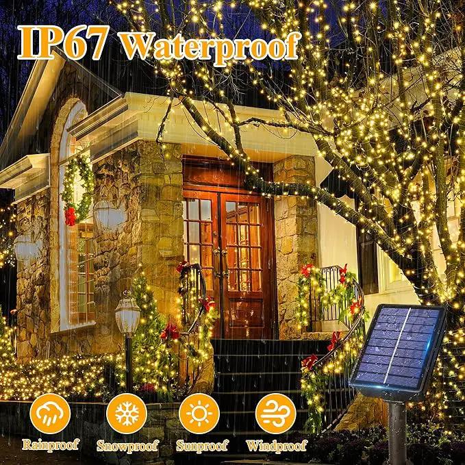 Ollny Solar String Lights Outdoor, 2 Pack Total 198FT 600LED Solar Fairy Lights, 8 Modes IP67 Waterproof for Outside Yard Garden Patio Xmas Party, Warm White by GreenHaven Gardens