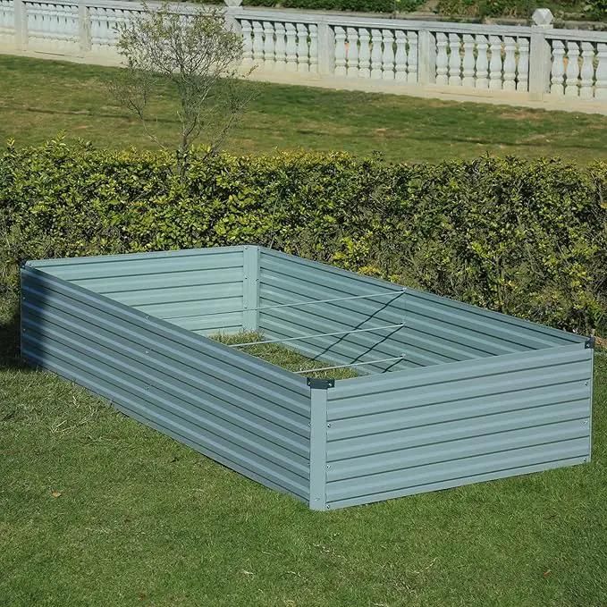 8x3x1.5ft Galvanized Raised Garden Bed,Outdoor Planter Box Metal Patio Kit Planting Bed for Vegetables Flowers Herb,Grey by GreenHaven Gardens