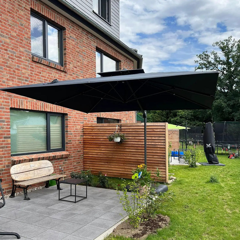 PURPLE LEAF 9' X 12' Cantilever Outdoor Umbrellas Large Patio Umbrella Hanging Double Top Rectangle Offset Umbrella with 360°Rotation Tilting Umbrella Outdoor Patio, Grey by GreenHaven Gardens