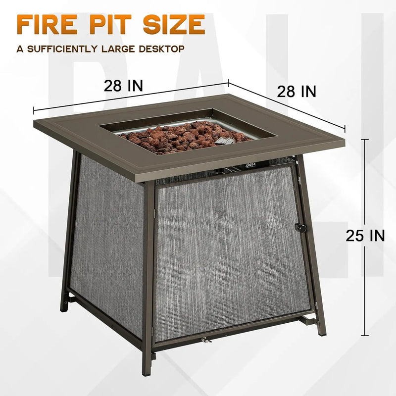 BALI OUTDOORS 50,000 BTU Propane Fire Pit Outdoor, 28 inch Propane Fire Pit Table Square, Gas Firepits for Outside Patio, Garden, Backyard by GreenHaven Gardens