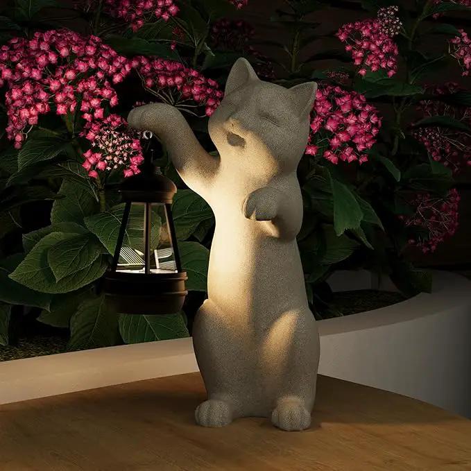 Solar Powered Garden Resin Statue Lights, 10 Inch Waterproof Outdoor Animal Cute Cat Figurine Lights, Suitable for Patios, Balconies, Lawns, Courtyards, Etc. (Hand) by GreenHaven Gardens