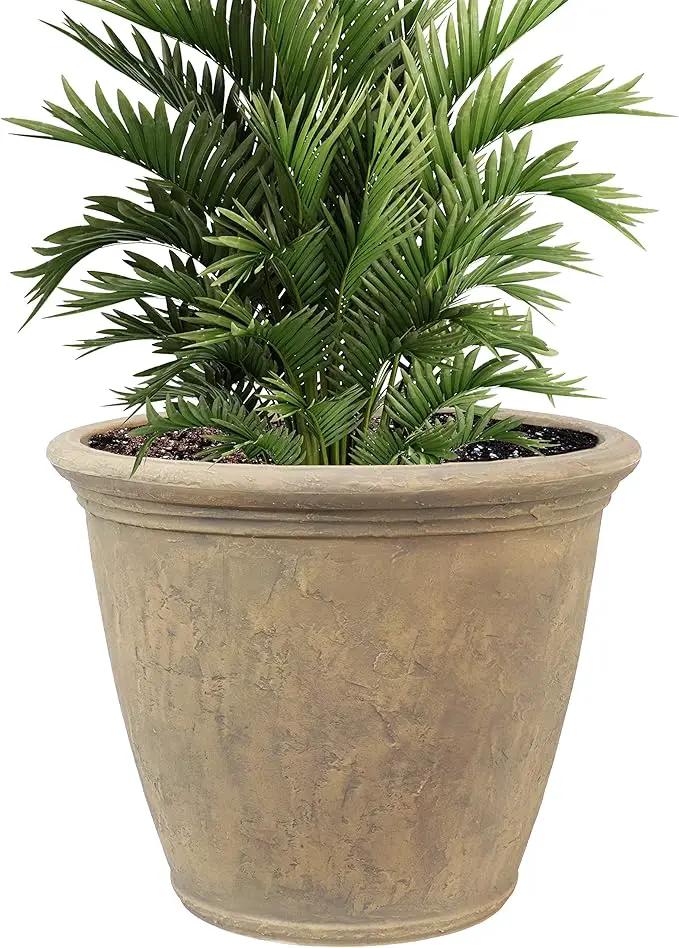 Sunnydaze 24-Inch Anjelica Large Plastic Pot for Plants - Outdoor Polyresin Round Planter with Drillable Drainage Holes - Beige by GreenHaven Gardens