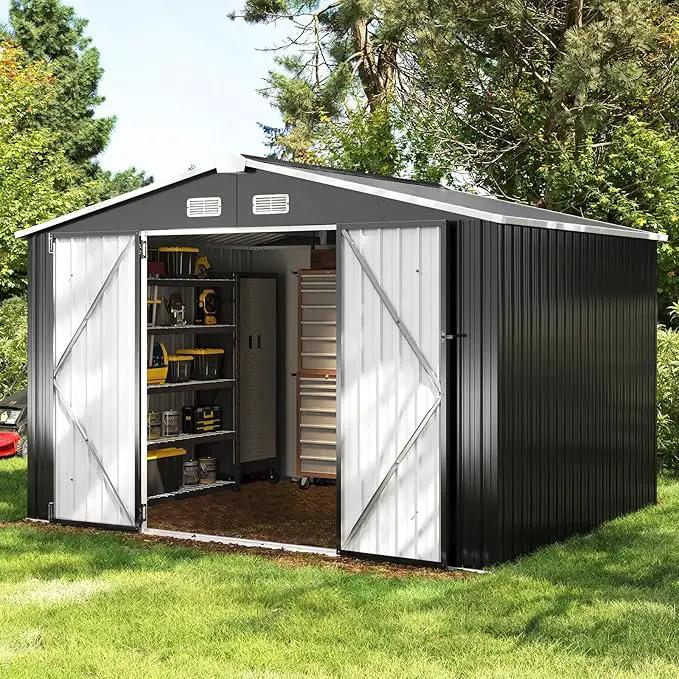 Aoxun 9.4x7.3x6.5 FT Outdoor Storage Shed, Garbage Can, Outdoor Metal Shed for Tool, Garden, Bike, Placed in Patio, Garden (Black) by GreenHaven Gardens