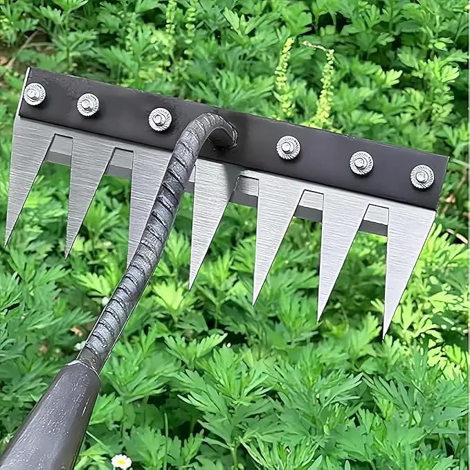 Gardenia Iron Weeding Rake, Iron Rake 2.0 for Gardening and Weeding, Detachable Double-Edged Blade Design Carbon Steel Heavy-Duty Weed Rakes,Hand Weed Puller Tools for Lawn Yard Garden Farm (5 teeths) by GreenHaven Gardens