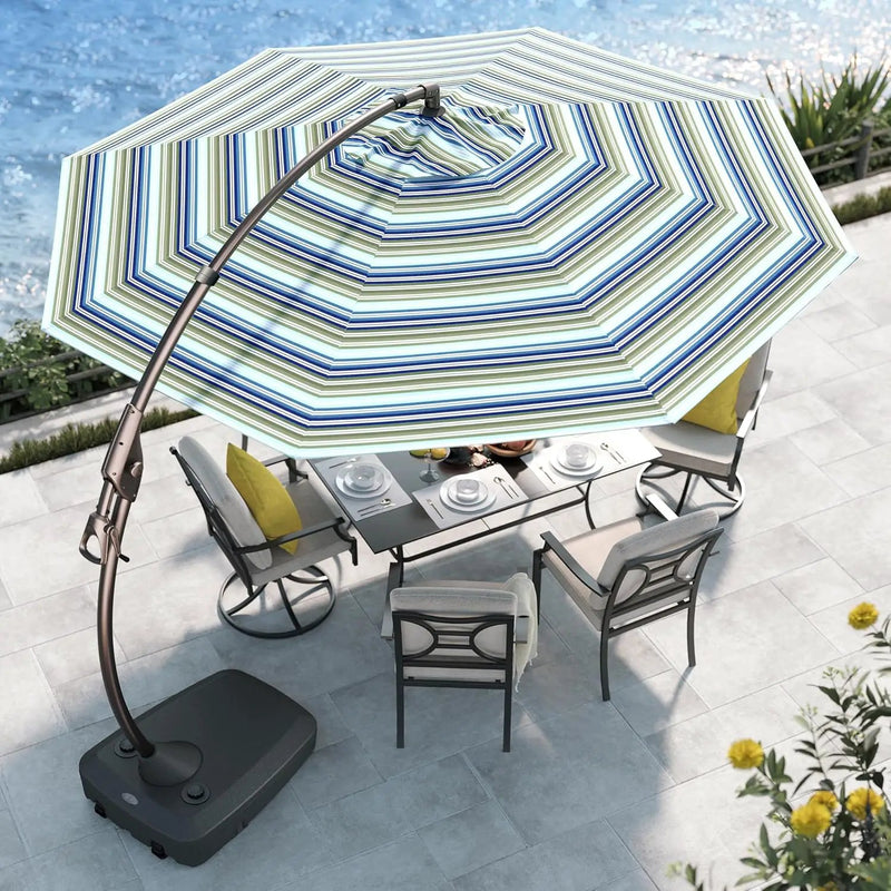 Grand patio 11 FT Cantilever Umbrella with Base Outdoor Large Round Aluminum Offset Umbrella for Pool Garden Backyard (Stripes, 11 FT) by GreenHaven Gardens