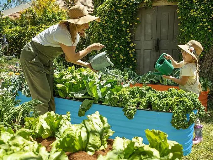 9-in-1 Galvanized Steel Raised Garden Bed // 8×2×1.5 ft Modular Planter for Gardening, Vegetables, Flowers // 18" Tall Metal Raised Garden Beds Outdoor (Teal) // Patented Design Planter Box by GreenHaven Gardens