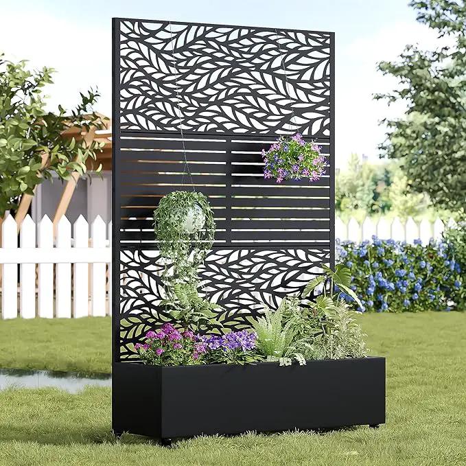 Casaphoria Metal Raised Garden Bed with Trellis and Wheels, 72"x47"x16" Planter Box for Climbing Plants, Vegetables & Vines, Features Drainage Holes and Privacy Screen, Black(Spring&Louvered) by GreenHaven Gardens
