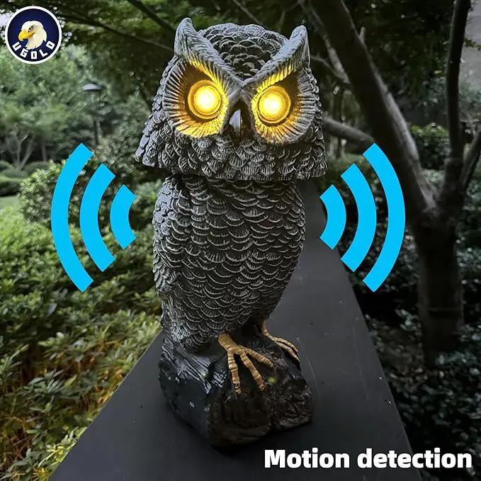 Solar Powered Garden Owl with Motion Detection, Rotating Head, Realistic Hoots and Silent Mode, Garden Sculpture, Plastic Owl Decoration for Home, Garden, Patio and Lawn by GreenHaven Gardens