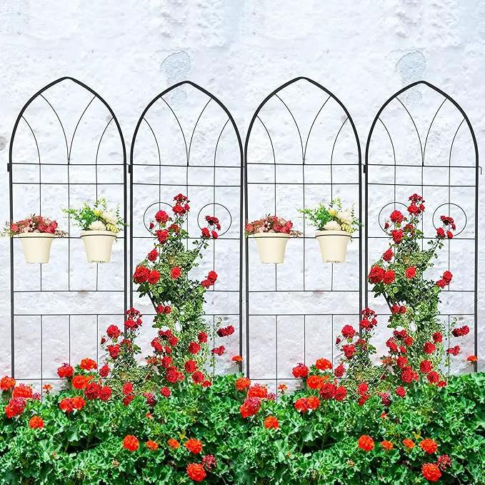 4 Pack Metal Garden Trellis 78.7" H Garden Fence Rustproof Trellis for Climbing Plants Support Roses Flower Outdoor Lawn Black by GreenHaven Gardens