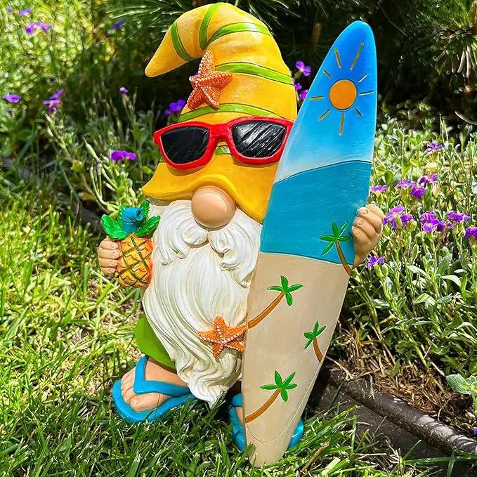Mood Lab Garden Gnome - Surfer Gnome Figurine - 9.1 Inch Tall Funny Lawn Statue - for Outdoor & House Decor by GreenHaven Gardens