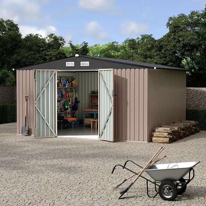 10x12 FT Metal Storage Sheds Outdoor with Floor, Metal Yard Sheds Garden Shed Kit, MetalTool Shed with Lockable Door, Metals UtilitySheds Buildings with Air Vent for Backyard Garden Patio Lawn by GreenHaven Gardens