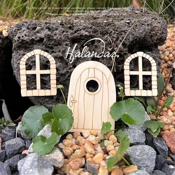56 Pcs Fairy Door & Window Craft Kit - Wooden Garden Doors, Mini Fences, Unpainted Miniature Accessories for Home Party Event Decor - DIY Fairy House Decorations (Antique) by GreenHaven Gardens
