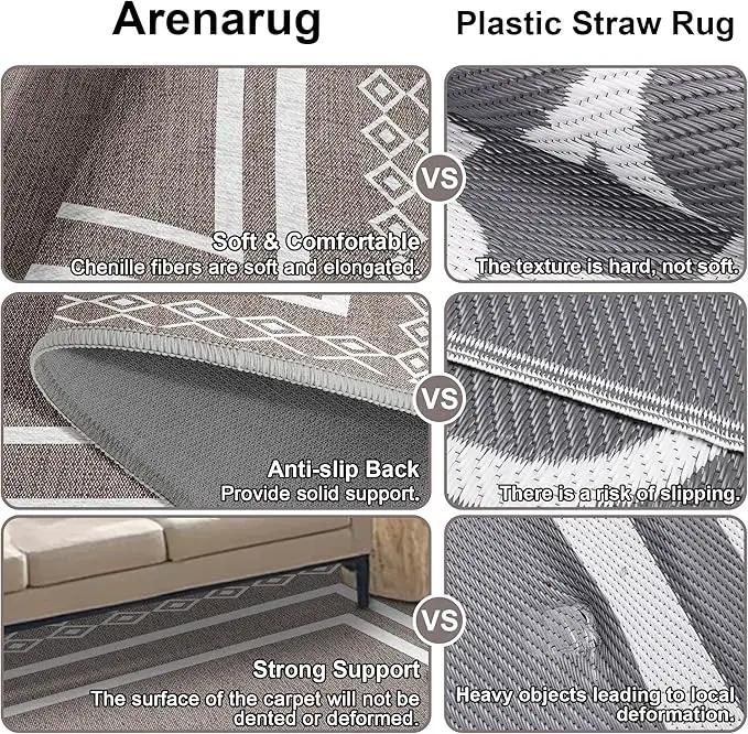 Outdoor Patio Rug, Outside Rectangular Carpet, Moroccan Geometric Rugs, Washable Large Indoor Outdoor Rug 8x10 Mats for RV, Picnic, Backyard, Deck, Balcony, Porch, Beach by GreenHaven Gardens