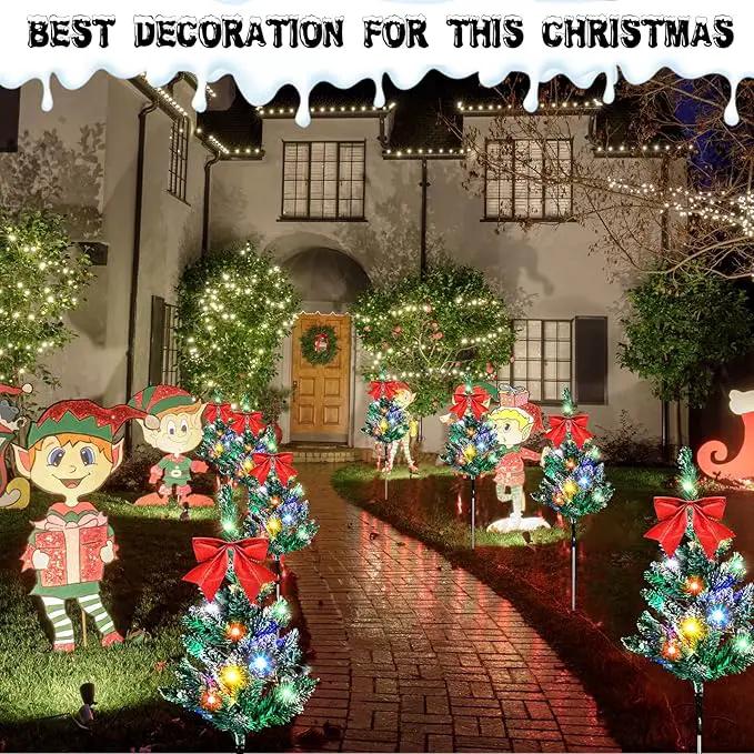 VIHOSE 8 Pcs Solar Christmas Trees Garden Stake Lights Outdoor Xmas Pathway Lights with Decorative Bows Solar Powered Pre-lit Christmas Tree Decor for Outdoor Winter Garden Patio by GreenHaven Gardens