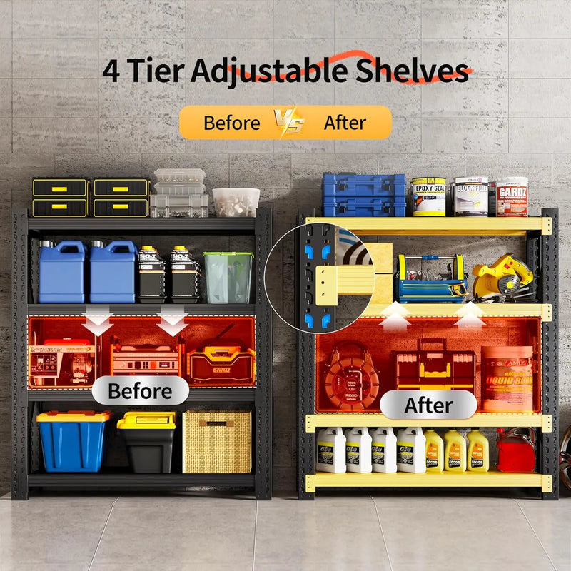 Garage Shelving Unit, 4 Tier Heavy Duty Racks, Easy Assembly, Metal Racks with Adjustable Shelves, 3000 LBS Load Capacity,for Warehouse,Basement (Black, 19.7" D x 41.3" W x 78.7" H) by GreenHaven Gardens