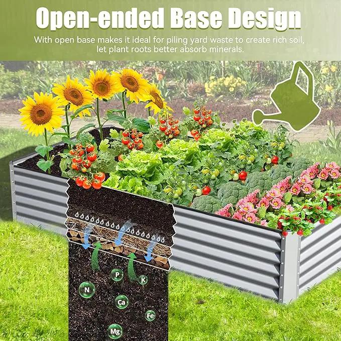 Domi Galvanized Raised Garden Bed, Outdoor Planter Garden Boxes Large Metal Planter Box for Gardening Vegetables Fruits Flowers, Silvery (8x4x1.5ft) by GreenHaven Gardens
