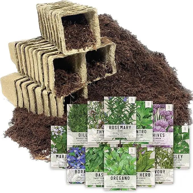 Seed Needs, Culinary Herb Seed Packet Collection Seed Starting Bundle (Includes 12 Individual Seed Packets, 36 Starter Pots & 1 Expandable Coco Coir Brick) Heirloom, Non-GMO, Untreated by GreenHaven Gardens