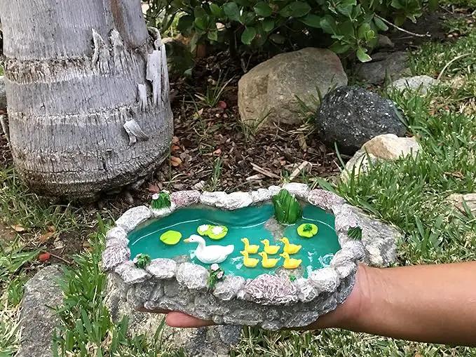 GlitZGlam Duck Pond -Mother and Ducklings! A Miniature Duck Pond for a Miniature Fairy Garden and Miniature Garden Accessories by GreenHaven Gardens