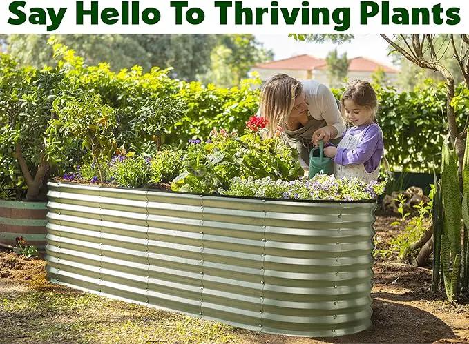 Galvanized Raised Garden Beds Outdoor // 6×2×2 ft Planter Raised Beds for Gardening, Vegetables, Flowers // Large Metal Garden Box (Silver) // Patented Tool-Free Design by GreenHaven Gardens