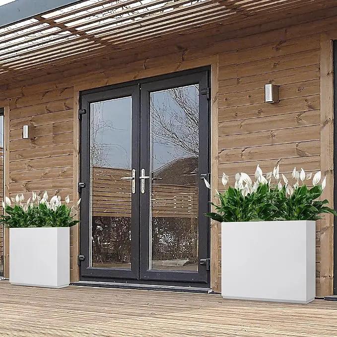 Metallic Heavy Planter for Outdoor Plants, 38Lx10Wx30H Inches Tall and Long Metal Divider Planter Box with for Outside & Indoor, Seamless (White) by GreenHaven Gardens