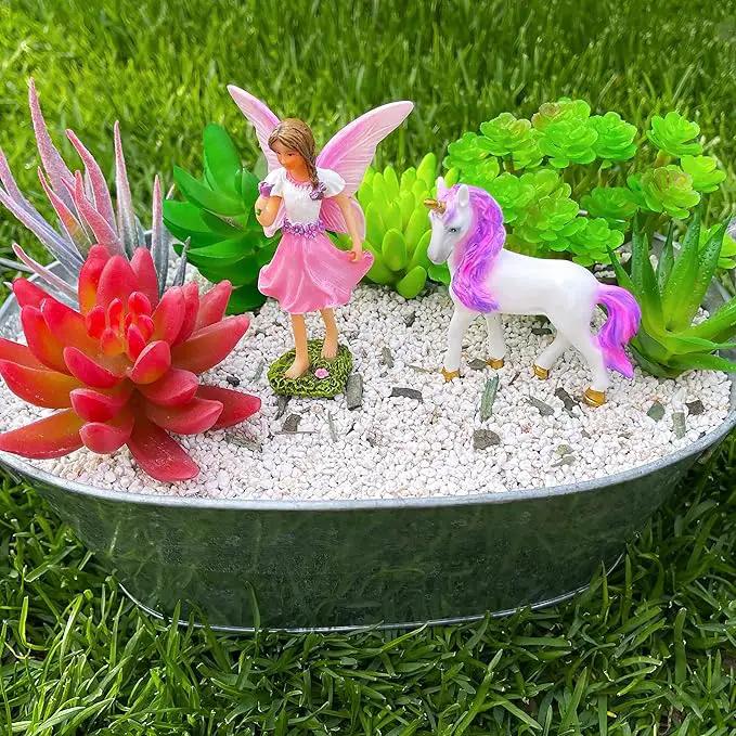 Mood Lab Fairy Garden - Fairy with Unicorn Set of 2 pcs - Miniature Figurines Statue Kit - Outdoor or House Decor by GreenHaven Gardens