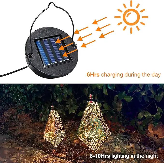 MAGGIFT 2 Pack Solar Hanging Lights, Solar Powered Retro Lantern with Handle, Warm White LED Christmas Garden Lights, Metal Diamond Shape Lamp Waterproof for Outdoor for Yard Tree Fence Patio by GreenHaven Gardens