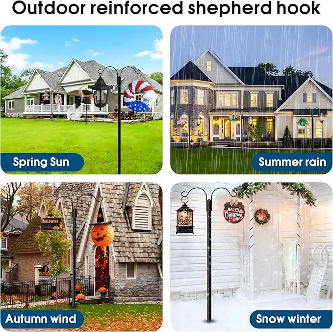 Ottsuls Bird Feeder Pole, 2 Pack 92 INCH Double Shepherds Hooks for Outdoor, with 5 Base Prongs Heavy Duty Tall Garden Planter Hooks for Hanging Flower Basket, Lantern, Hummingbird Feeder by GreenHaven Gardens
