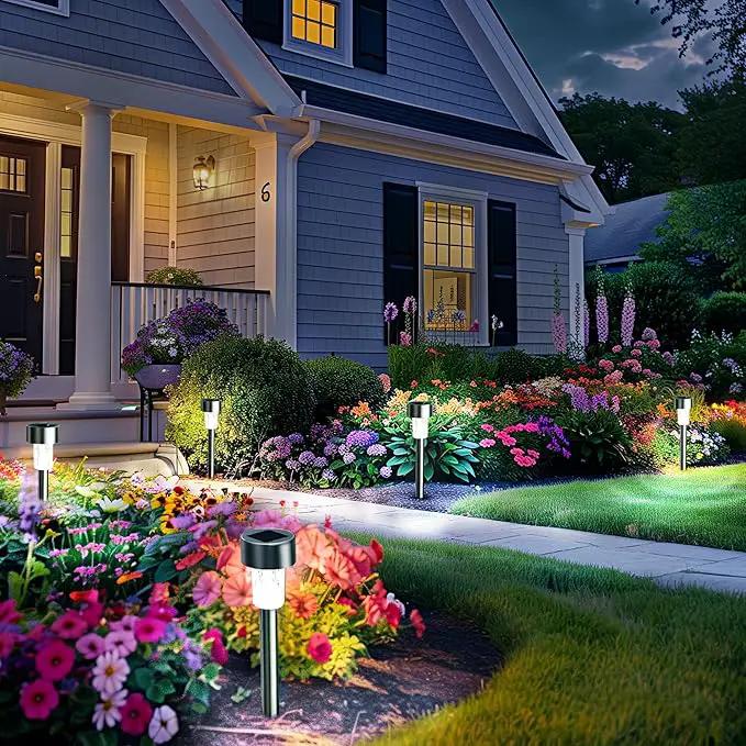 GIGALUMI Solar Lights Outdoor Waterproof, 12 Pack, Stainless Steel LED Solar Garden Lights for Patio, Lawn, Yard and Landscape, Cold White by GreenHaven Gardens