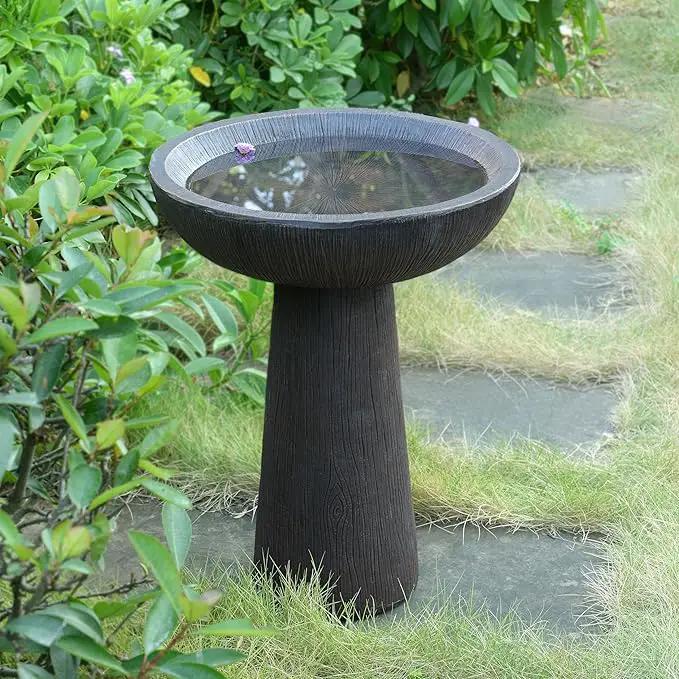 Bird Bath for Outdoor - 26'' Tall Resin Natural Wood Pattern Designt Birdbaths, Lightweight and Durable - Enhance Your Outside Garden with This Stunning Water Feature (Wood Grain) by GreenHaven Gardens