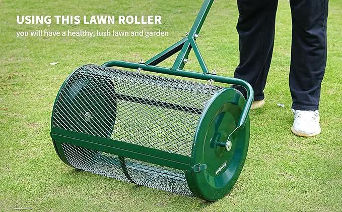 Compost Spreader- 24 inch Peat Moss Roller With improved T shape handle-Lawn & Garden Spreader For Top Dressing Compost, Fertilizer, Mulch And Soil- Strong and Lightweight material for basket by GreenHaven Gardens