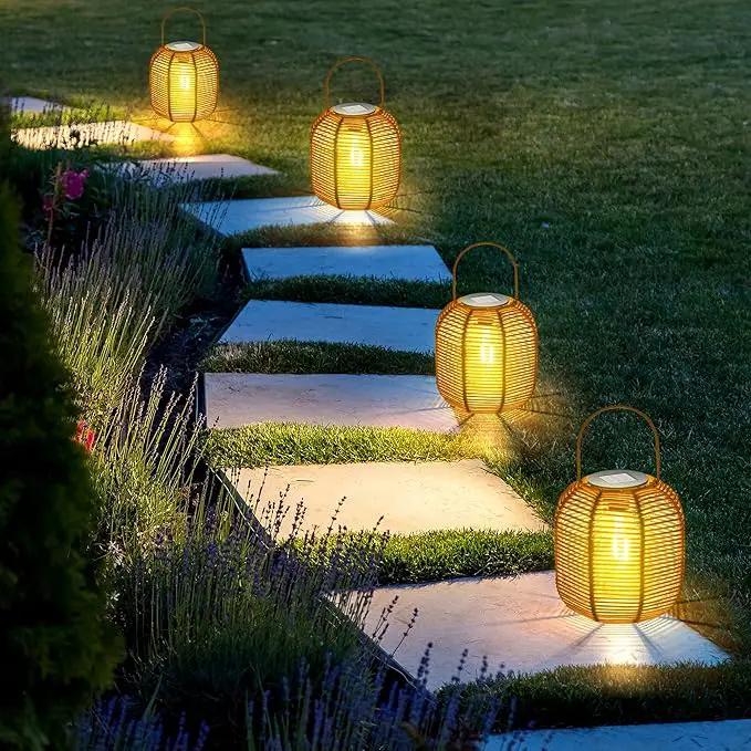 HPC Decor 2 PK Solar Lanterns-Outdoor Solar Lanterns Waterproof, Rattan Solar Lights, Hanging Solar Lanterns Outdoor,Solar Lamp Lights,Decoration Lights for Garden,Patio,Porch,Trees,Pathway,Outside. by GreenHaven Gardens
