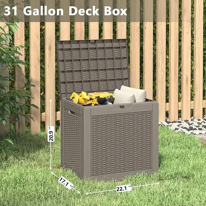 KAMABOKO 30 Gallon Outdoor Storage Box, Resin Deck Boxes Indoor and outdoor, Waterproof Storage Box Lockable Lid for Garden Tools, Package Delivery, Pool Supplies, Patio Cushions, Grey by GreenHaven Gardens