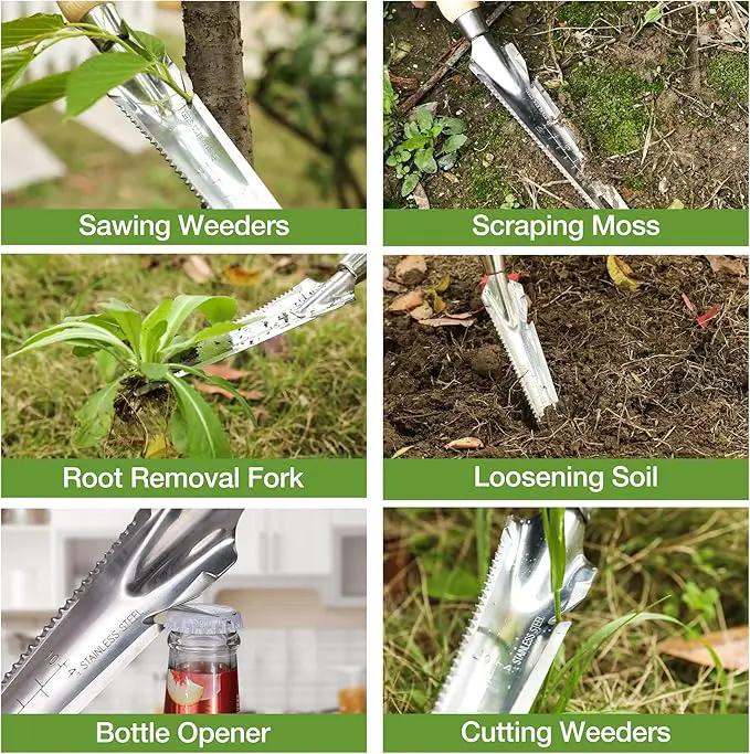 WORKPRO Hand Weeder Puller, 5-in-1 Stainless Steel Garden Trowel with Wooden Handle,Gardening Weeding Tool for Easy Weeder Removal, Planting, Weeding, Flower & Vegetable Care in Garden Lawn Yard by GreenHaven Gardens