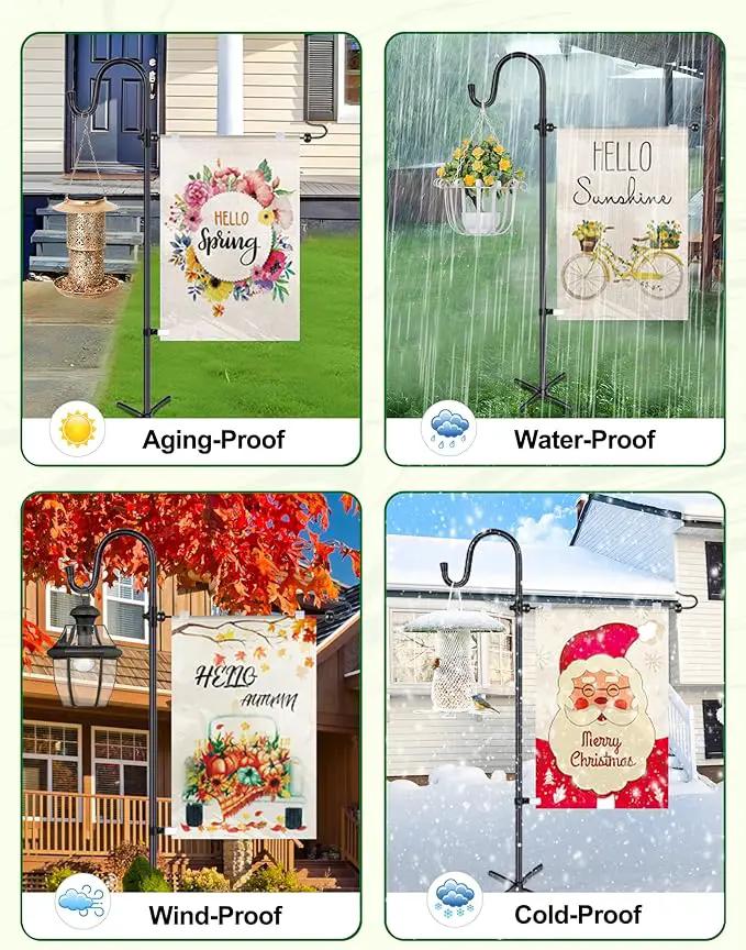 Garden Flag Holder Stand with Shepherd Hook for 14'' x 20'' Flags Upgraded Flagole with 2 Spring Stoppers and 1 Clip, Yard Garden Flag Holder for Flags Weather-Proof (Without Solar Lights & Flag) by GreenHaven Gardens