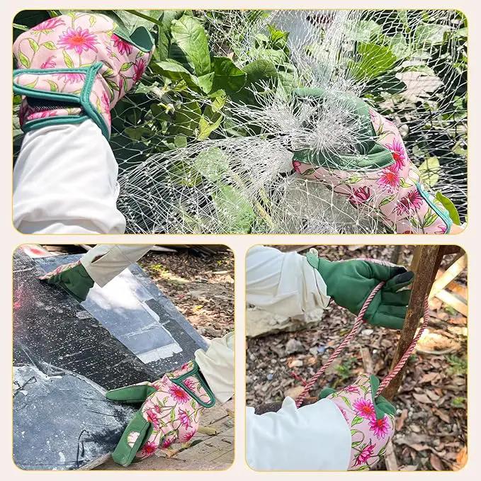 Gardening Gloves for Women, Garden Gloves with Touch Screen, Thorn Proof Puncture Resistant Working Gloves, Gardening Gifts for Women (Green with Pink Flowers, Medium) by GreenHaven Gardens