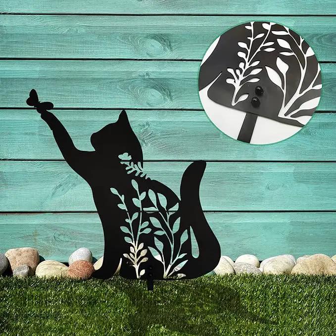 Metal Black Cat Stake Garden Garden Statue, Yard Decoration Art Lawn, Cat Gifts for Cat Lovers, Outdoor Home Decoration Metal Animal Statue by GreenHaven Gardens