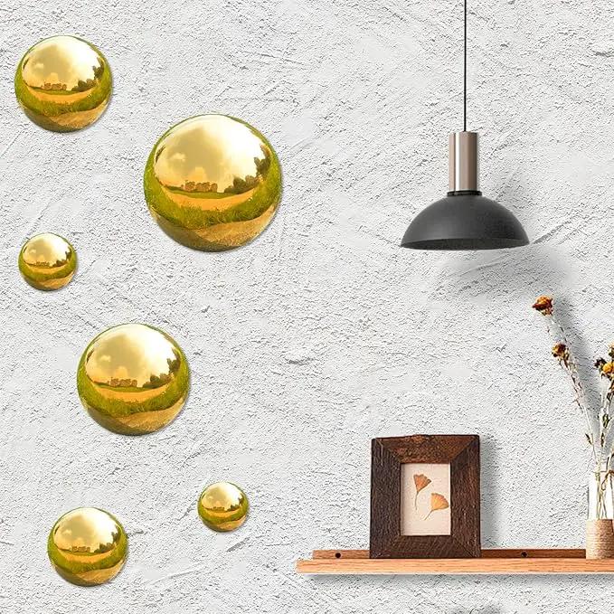 Nerien Gazing Ball, Stainless Steel Garden Mirror Globe, Polished Ornament Sphere, Hollow Floating Reflective Hemisphere, for Home Outdoor Pond Housewarming Swimming Pool Decoration, Gold, 6Pcs Mix by GreenHaven Gardens