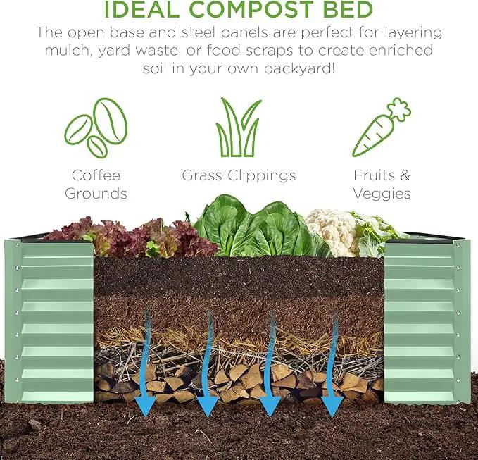 Best Choice Products 8x4x2ft Outdoor Metal Raised Garden Bed, Deep Root Planter Box for Vegetables, Flowers, Herbs, and Succulents w/ 478 Gallon Capacity - Sage Green by GreenHaven Gardens