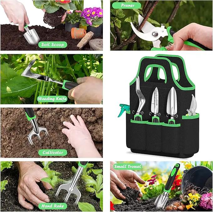 WNJ Garden Tool Set, 14PCS Complete Set of Heavy-Duty Stainless Steel Gardening Hand Tools with Stylish and Durable Tool Bag and Non-Slip Rubber Grips, Ideal Gardening Kit Gift for Women and Men by GreenHaven Gardens