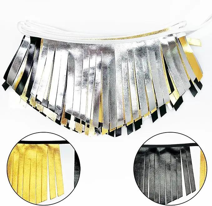 Black Silver Gold Tassel Banner Double Sided Metallic Fabric Pennant Bunting Flag Garland for Graduation Birthday Anniversary Bachelorette Engagement Wedding Bridal Shower Party Decorations Supplies by GreenHaven Gardens