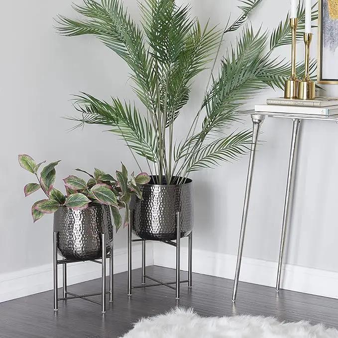 CosmoLiving by Cosmopolitan Metal Indoor Outdoor Planter Large Planter Pot with Removable Stand, Set of 2 Planters 19", 17"H, Black by GreenHaven Gardens