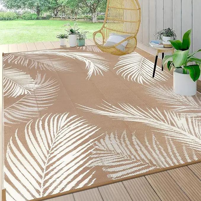 Pauwer Waterproof Outdoor Rug 9x12, Reversible Plastic Straw Patio Camping Rug, Indoor Outdoor RV Mat Carpet for Deck, Camper, Porch, Balcony, Backyard, Picnic, Leaf Brown by GreenHaven Gardens