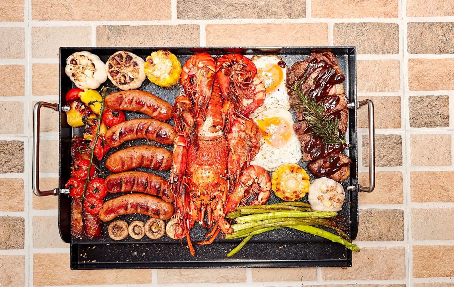 Uniflasy Nonstick Griddle for Gas Grill, Cast Iron Griddle for Outdoor Gas & Charcoal Grills, 25" x16" Nonstick Coating FlatTop Insert Cooking Pan for Weber Charbroil Camp Chef Grill by GreenHaven Gardens
