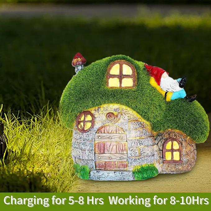 ILLUMINEW House Garden Statues with Solar Lights, LED Cute Flocked Fairy House with Gnomes Garden Figurine, Outdoor Patio Yard Lawn Decorations Gift by GreenHaven Gardens