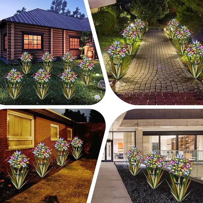 Solar Metal Agave Butterfly Flower Stick Garden Sculpture - Outdoor Gift, Christmas Lights, Swaying Butterfly, Sunflower - Solar Outdoor Statues (3 PCS Light Green) by GreenHaven Gardens