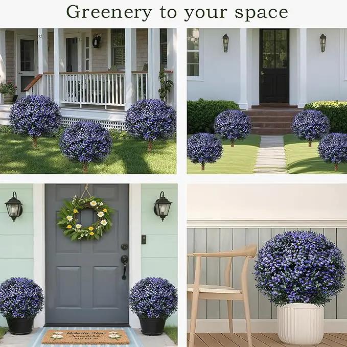 Set of 2 Artificial Boxwood Topiary Ball Trees Outdoor Faux Shrubs Artificial Boxwood Plants with Ground Spike, 24" Lavender Fake Evergreen Tree UV Resistant for Planter,Potted,Fall by GreenHaven Gardens