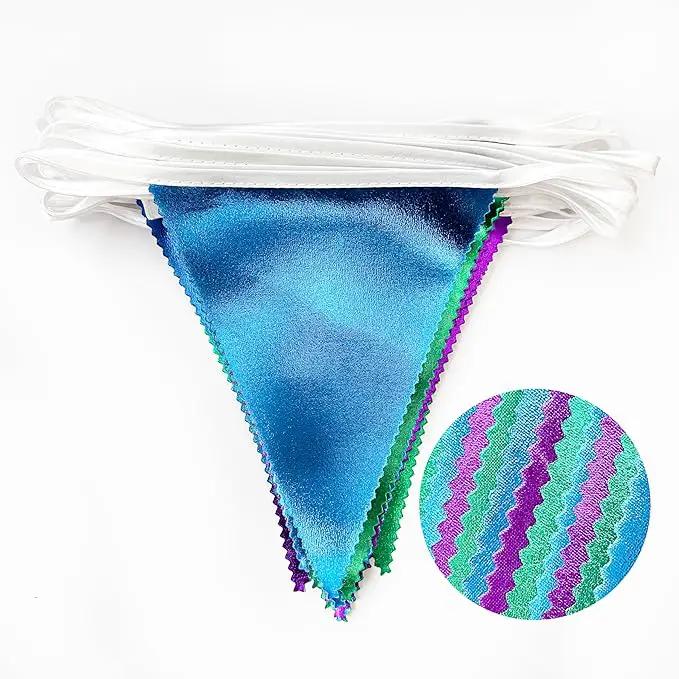 Blue Green Purple Party Decorations Metallic Fabric Triangle Pennant Banner Flag Bunting for Men Boys Video Game Theme Birthday Graduations Retirement Wedding Bachelor Baby Shower Party Supplies by GreenHaven Gardens